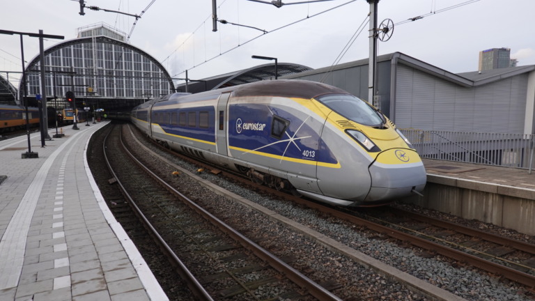 Eurostar train beside the platform at Amsterdam Centraal, archive photograph from January 2024