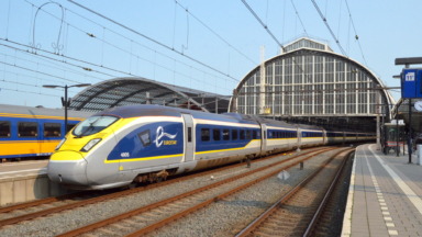Eurostar e320 at a platform at Amsterdam Centraal; archive photograph from 11 September 2020