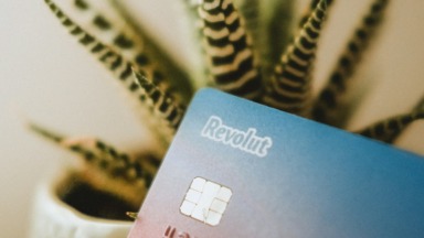 Revolut-betaalkaart met plant op de achtergrond